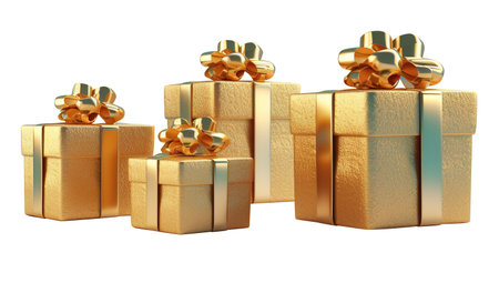 Multiple gift boxes stacked in various colors against a transparent white backdropの素材