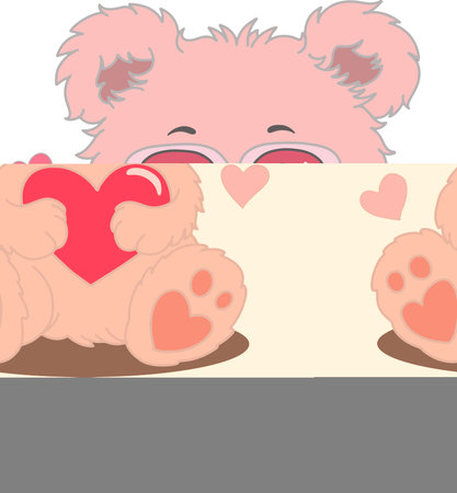 Teddy bear with red heart.Valentines greeting card. Love design ,Cute Cartoon Teddy Bear Holding red heart illustrationのイラスト素材