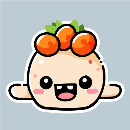 Cute kawaii chicken with carrot and tomato. Vector illustration.のイラスト素材