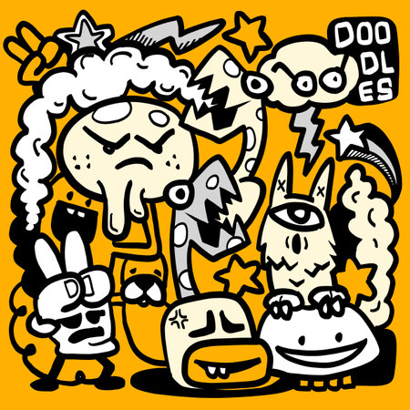 Doodle Monster Set,Hand drawing Doodle Vector Illustration.Vector illustrationのイラスト素材