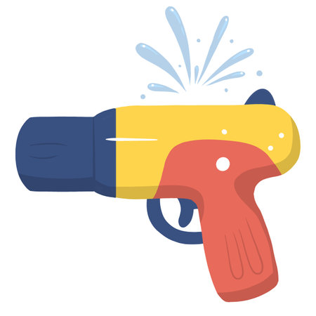 A colorful water gun with blue nozzle, yellow body, and red handle, perfect for summer fun and outdoor playのイラスト素材