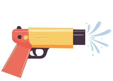 A Water gun spraying water, colorful toy for summer fun, ideal for outdoor play and games. Perfect for kids and adults alike, bringing joy and excitement to any gatheringのイラスト素材