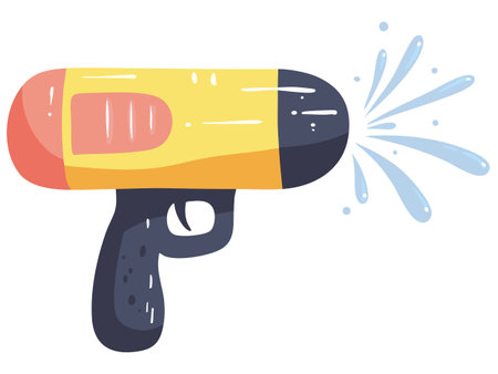 A colorful water gun spraying water, perfect for summer fun and outdoor play. This playful design captures excitement of water battles and sunny daysのイラスト素材