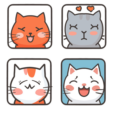 Cute cat icon set. Vector illustration in line art style.のイラスト素材