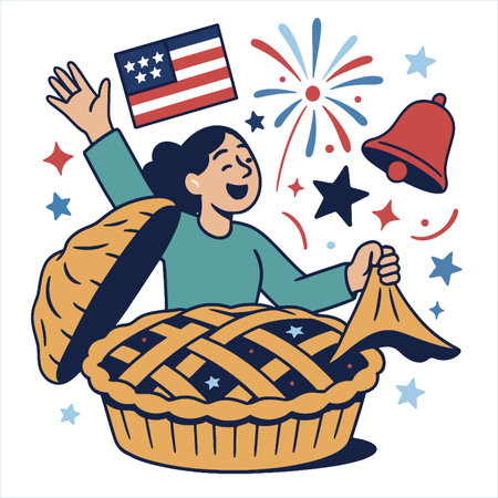 A celebrating with pie, fireworks, and patriotism in festive sceneのイラスト素材