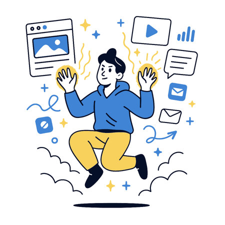 A jumping person with digital elementsのイラスト素材