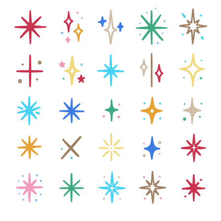 Colorful star illustrations in various shapes and sizes, perfect for design!.のイラスト素材