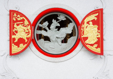 red chinese windowの写真素材