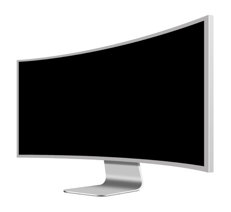 3D illustration Wide Screen Computer Mornitor with blank screen on white backgroundの写真素材