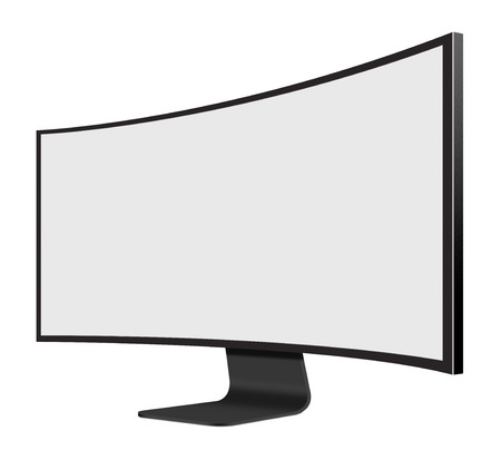 3D illustration Wide Screen Computer Mornitor with blank screen on white backgroundの写真素材