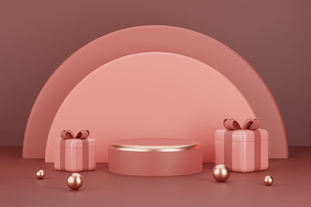 Product Podium with New Year Gifts background.3D illustrationの写真素材