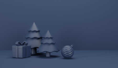 Christmas and New Year Decoration on color background with space.Banner Design 3D illustration