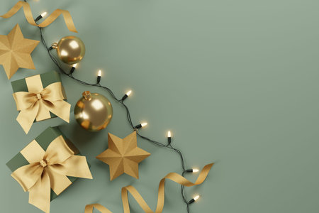 Christmas and New Year Gifts with confetti and Decoration.Banner design 3D Illustration