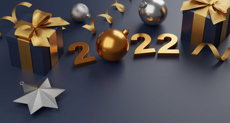 Christmas and New Year Gifts with confetti and Decoration.Banner design 3D Illustration