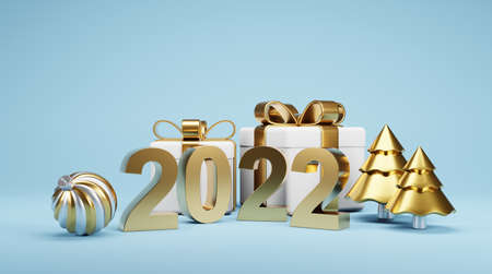 Christmas and New Year Gifts with confetti and Decoration.Banner design 3D Illustrationの写真素材