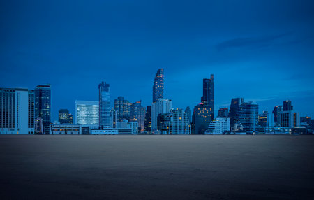 panoramic of Bangkok city skyline at nightのeditorial素材