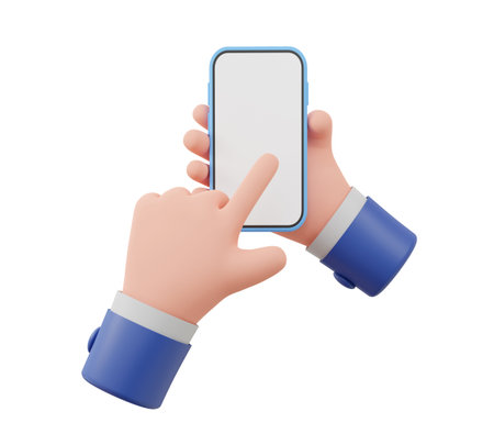 3D illustration Hand hold a smart phone with blank screen on white Background