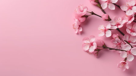 Pink sakura flowers on a pink background. Cherry blossom.の素材