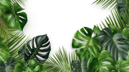 Tropical background with monstera leaves. Realistic illustration.の素材