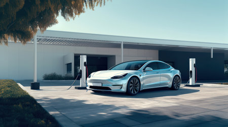 EV car in EV Station, green living conceptの素材