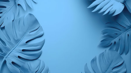 Tropical palm leaves on blue background.の素材