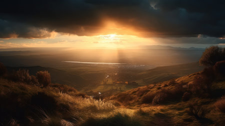 Sunset over a valley in the Peakの素材