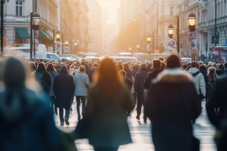 Crowd of people walking on the street in the Cityの素材