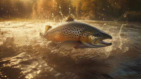 a rainbow trout on the river in the autumn.の素材