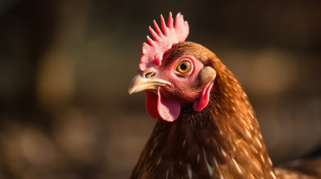 Portrait of a chicken on the farm, close-up.の素材