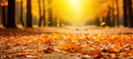 Autumn leaves in the forest. Nature background. Selective focusの素材