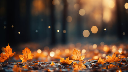 Autumn leaves in the forest. Nature background. Selective focusの素材