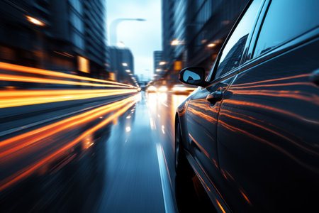 car on the road with motion blur background, blue toned imageの素材