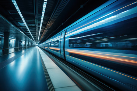 High-speed train in motion blur. Concept of speed and motion.の素材