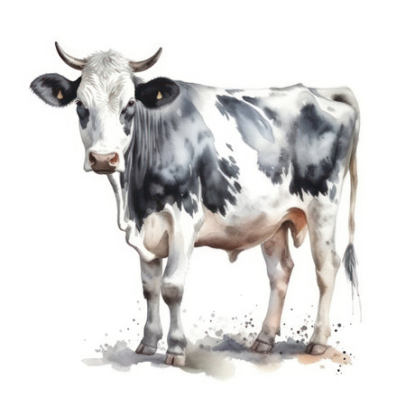 Watercolor cow isolated on white background. Hand-drawn illustration.の素材