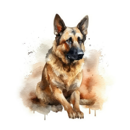 German shepherd dog. Watercolor hand drawn illustration isolated on white backgroundの素材