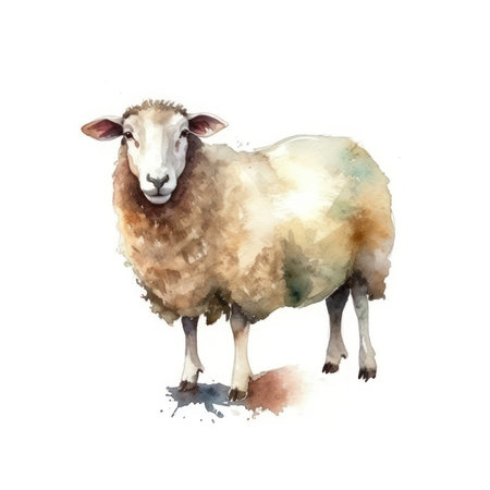 Watercolor sheep isolated on white background. Hand-drawn illustration.の素材
