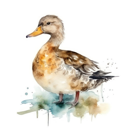 Watercolor goose isolated on white background. Hand painted watercolor illustrationの素材