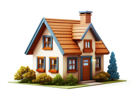 illustration of a small house with a large roof on a white backgroundの素材