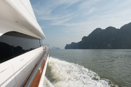 Luxury yacht is crusing to beautiful phang-nga bay near Phuket, Thailandの写真素材