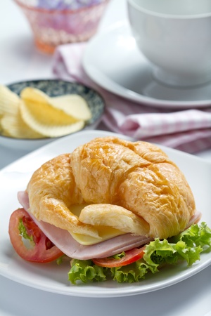 croissant ham cheese sandwichの写真素材