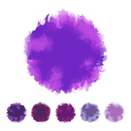 Set of purple or violet tone water color round shape design for brush, textbox, design element, VECTOR EPS10のイラスト素材