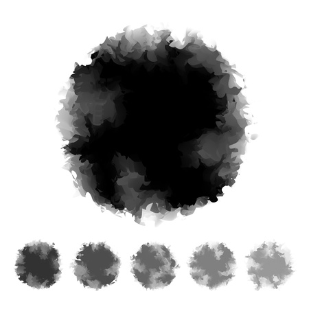 Set of black and grey tone water color round shape design for brush, textbox, design element, VECTOR EPS10のイラスト素材