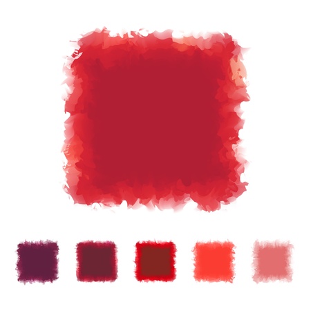 Set of red tone watercolor square shape design for brush, textbox, design element, VECTOR EPS10のイラスト素材
