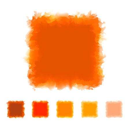 Set of orange tone watercolor square shape design for brush, textbox, design element, VECTOR EPS10のイラスト素材