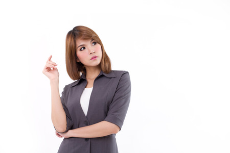 confident and positive business woman looking at blank space for text or copy, white isolated backgorundの写真素材
