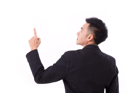 businessman executive pointing upの写真素材