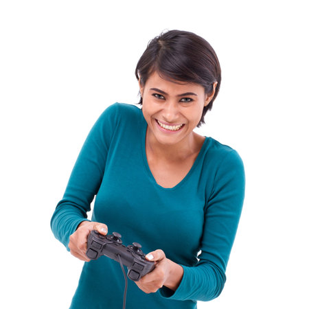 happy, smiling female gamer