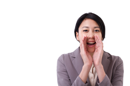 business woman announcing, speaking, communicatingの写真素材