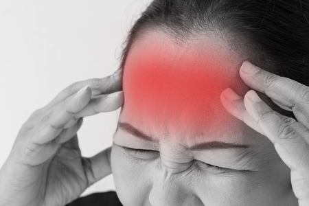 middle age woman suffering from headache, stress, tension, migraine, insomnia, painの写真素材