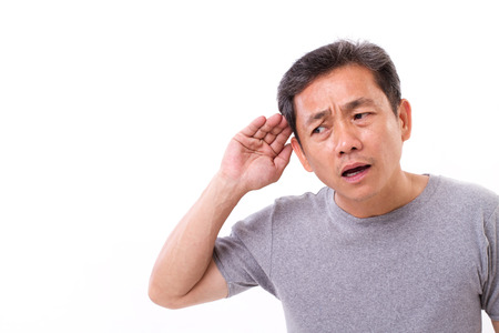 asian middle age old man listening to bad news, sad, unhappy, frustrated, negative  emotionの写真素材